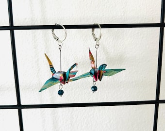 Origami Crane Earrings with Glass Beads