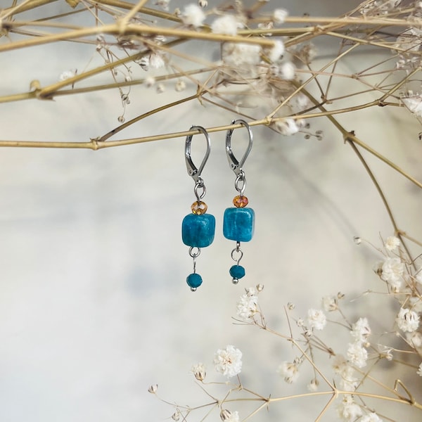 Turquoise Gemstone and Glass Beads Earrings