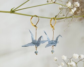 Origami Crane Earrings with Glass Beads