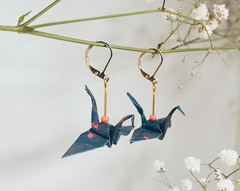 Origami Crane Earrings with Glass Beads