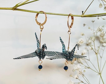 Origami Crane Earrings with Glass Beads