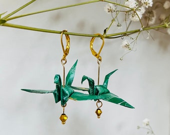 Origami Crane Earrings with Glass Beads
