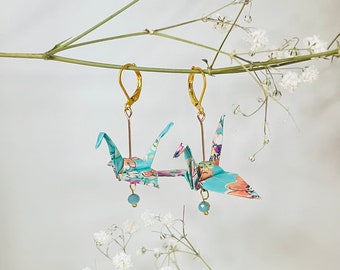 Origami Crane Earrings with Glass Beads