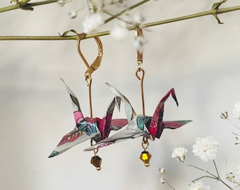 Origami Crane Earrings with Glass Beads