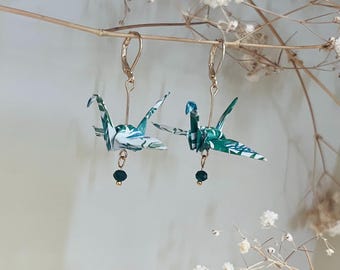 Origami Crane Earrings with Glass Beads