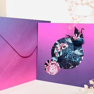 Carte postale grue en origami avec enveloppe