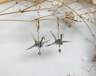 Origami Crane Earrings with Glass Beads