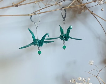 Origami Crane Earrings with Glass Beads