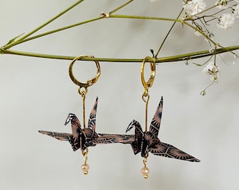 Origami Crane Earrings with Glass Beads