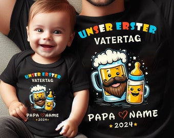 Personalisierte unser erster Vatertag Shirt, Baby Bodysuit, neue Dad Vatertagsgeschenk, Geburtstag, Geburt, Dad, Familie, Kinder, Baby