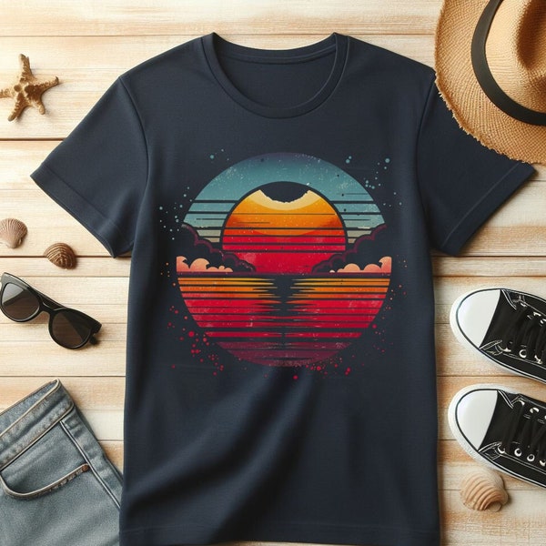 Retro Sonnenuntergang Strahlen gewelltes Shirt, Sonnen Shirt, Retro Sonnenschein Shirt, Sonnenstrahlen T-Shirt, Beachy Vibes T-Shirt,