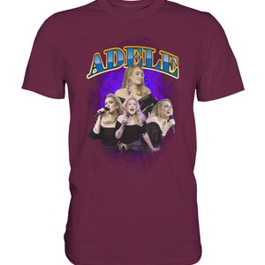 Adele Vintage TShirt den trendigen Bootleg Stil mit dem Retro-Charme der 90er Jahre Premium Shirt Burgundy