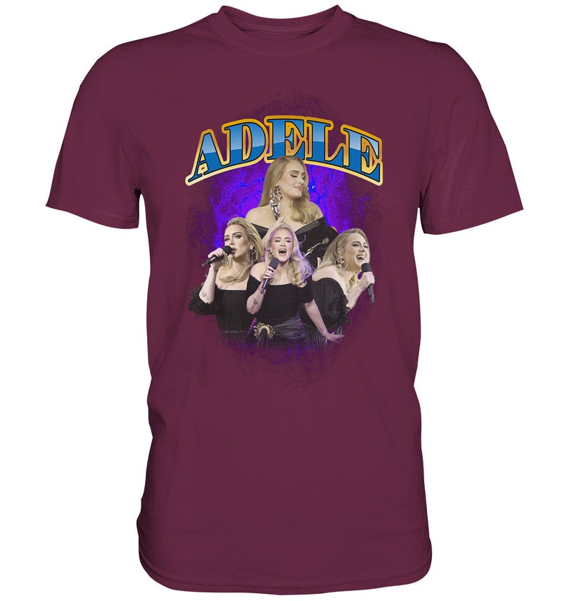 Adele Vintage TShirt den trendigen Bootleg Stil mit dem Retro-Charme der 90er Jahre Premium Shirt Burgundy