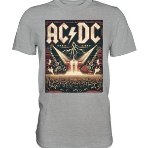 ACDC T-Shirt , ac/dc, Vatertagsgeschenk für Hardrock und Metal-Fans, Geschenkidee, Mode, Kleidung, ACDC, Rockmusik, Metal, Light Oxford (meliert)