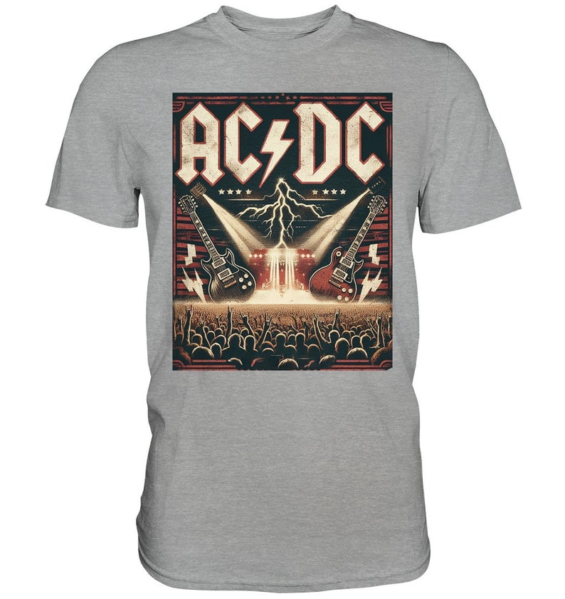 ACDC T-Shirt , ac/dc, Vatertagsgeschenk für Hardrock und Metal-Fans, Geschenkidee, Mode, Kleidung, ACDC, Rockmusik, Metal, Light Oxford (meliert)