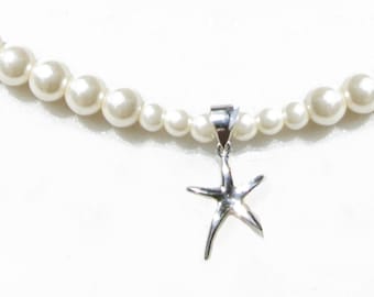 Silver Starfish Necklace Natural Pearl Choker Chalcedony Stone Jewelry Mermaidcore Jewelry Shell Necklace Beach Wedding Gift for Her