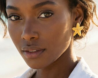 Vintage Gold Starfish Earrings • Beach Inspired Jewelry • Coastal Summer Earrings