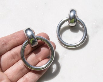 925 Silver Doorknocker Earrings Vintage Jewelry Orbital Opulence Hoops Minimalist Style Sterling Silver Taxco Mexico Clip On Backing