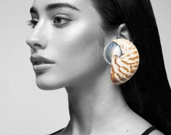 Big Nautilus Shell Earrings, Beach Jewelry for Women, Natural Seashell Earrings, Mermaidcore Outfit, Statement Earrings for Mermaids