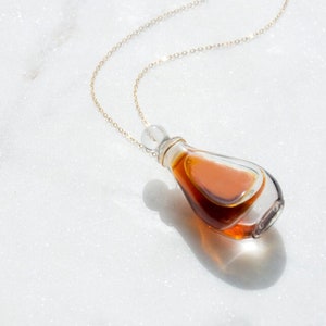 Vintage Elsa Peretti Bottle Necklace - Halston Perfume Jewelry - 1970s Designer Glass Pendant with Gold - Rare Collectible Jewelry