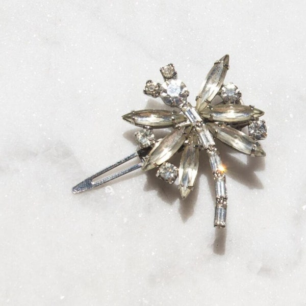Vintage Crystal Barrette, Vintage Jewelry, Dragonfly Hair Clip, Rhinestone Wedding Jewelry