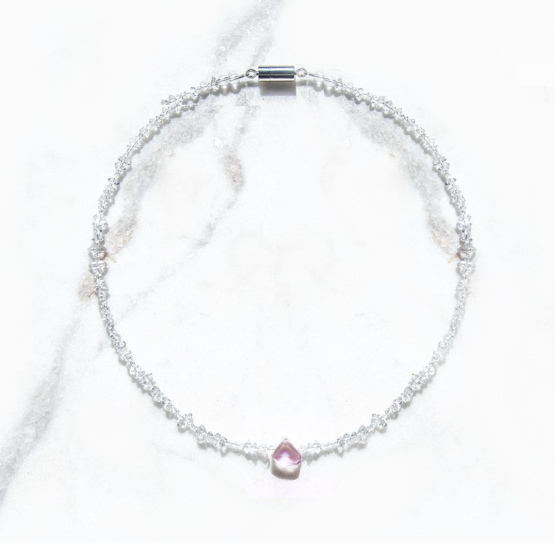 Herkimer Diamant Halskette Natürlicher Edelstein Schmuck Kunzit Stein Choker Kunzit Schmuck Geschenk für Sie Benutzerdefinierte Länge Krone Chakra Vibes White Akoya Pearl