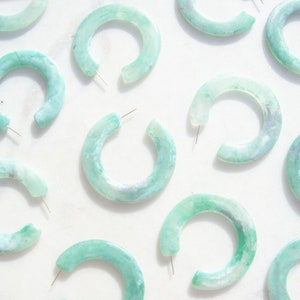Jade Green Lucite Hoop Earrings – Waterproof Resin Beach Jewelry for Women, Mermaidcore Aesthetic, Ocean Wedding Gift, Coastal Accessory