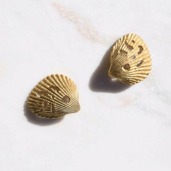 Vintage Gold Shell Earrings Beach Wedding Jewelry… - image 4