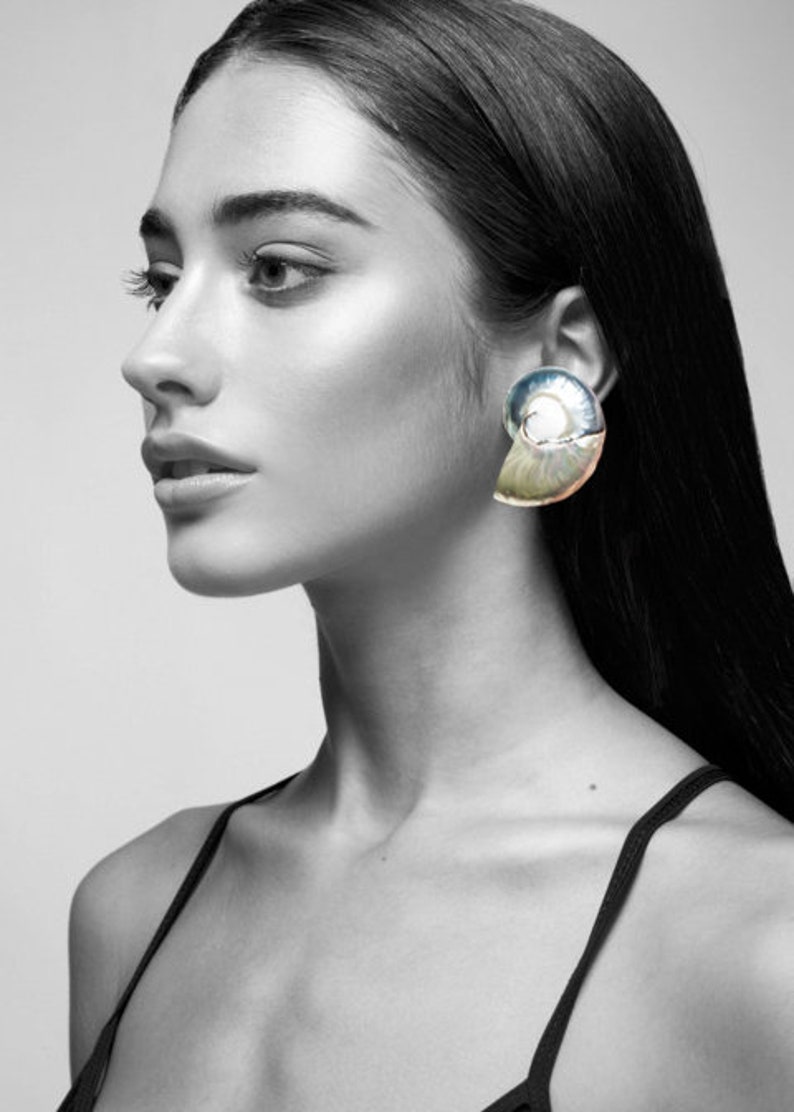Handmade Nautilus Shell Earrings, Mermaidcore Jewelry for Women, Large Seashell Earrings, Tropical Vacation, Beach Jewelry Gift for Her image 9