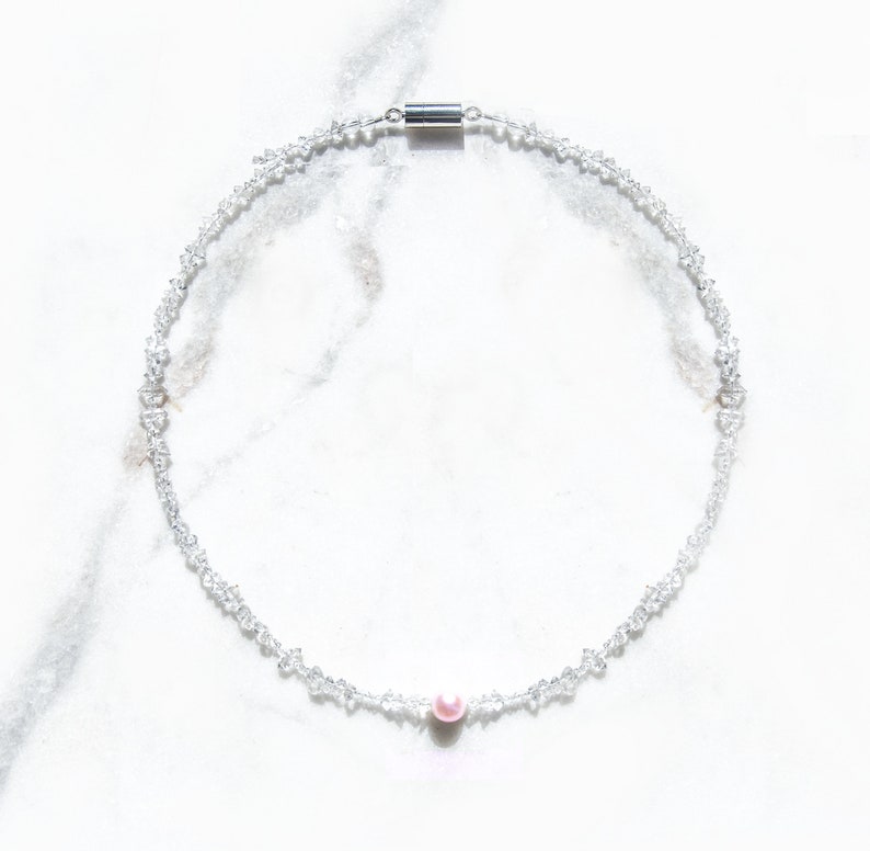 Herkimer Diamant Halskette Natürlicher Edelstein Schmuck Kunzit Stein Choker Kunzit Schmuck Geschenk für Sie Benutzerdefinierte Länge Krone Chakra Vibes Pink Akoya Pearl