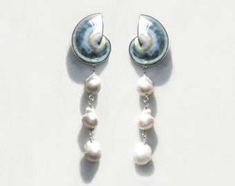925 Silver Baroque Pearl Shell Earrings Tropical Vacation Beach Wedding Mermaidcore Aesthetic Ocean Jewelry Gift for Her Coastal Living