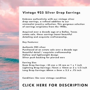 925 Silver Drop Earrings Minimalist Jewelry Sterling Silver Jewellery Vintage Dangle Earrings Quiet Luxury Style image 2