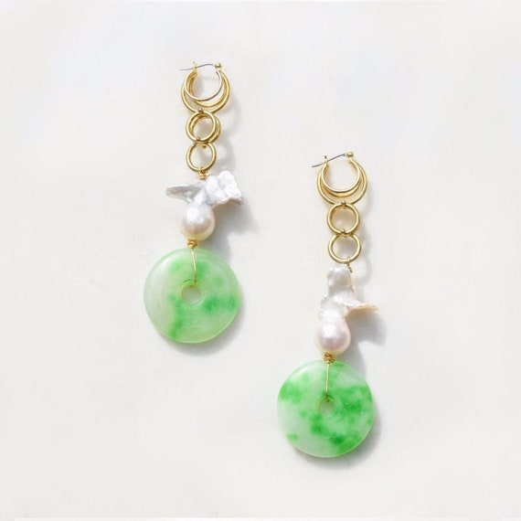 Jade Pearl Earrings Vintage Jewelry - image 1