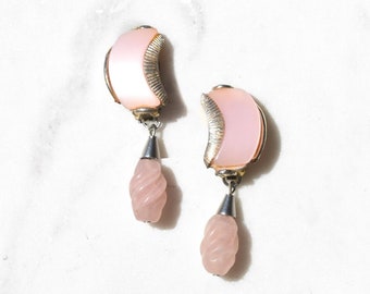Vintage Rose Quartz Earrings Mother of Pearl Natural Stone Jewelry Seashell Earrings Beach Wedding Mermaid Style Gift for Her