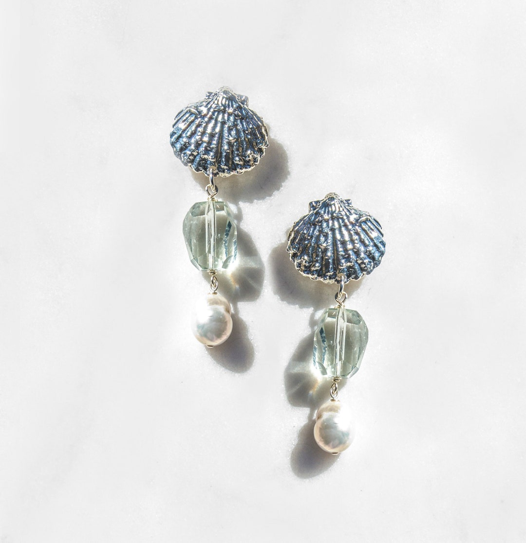 Pearl shell earrings iridescent crystal boutique salon