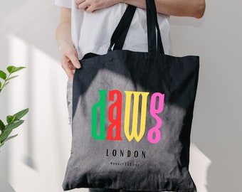 Tote bag coton bio Dawg, London Couleurs, sac fourre tout coloré, sac courses, sac noir