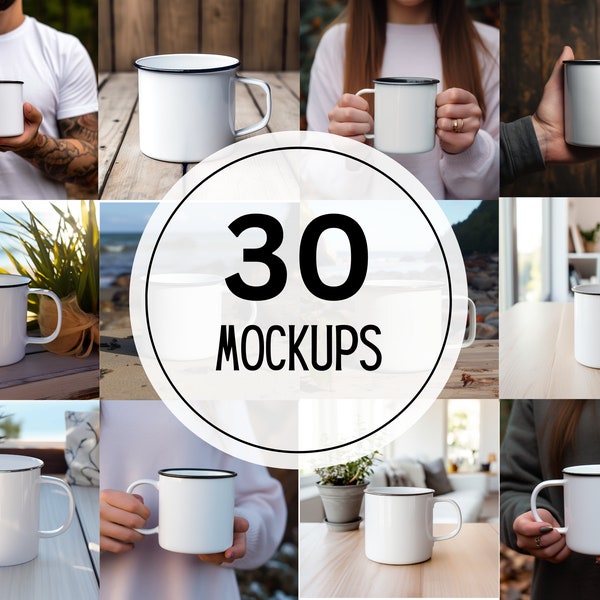 Enamel Mug Mockups, Enamel Cup Mockup Bundle, 27 Scandinavian style mug mockups, Stock photo, PNG Digital Download