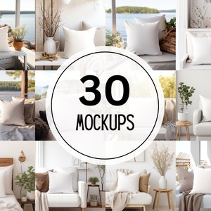 30 maquettes de coussins, maquette d'oreiller, 30 maquettes de coussins, oreiller blanc, lot de maquettes d'oreillers, maquette numérique, maquette minimaliste