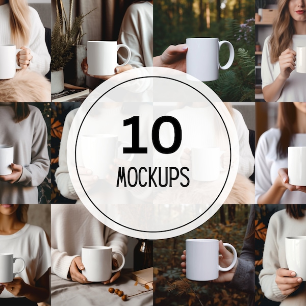 Mug Mockups, Coffee Cup Mockup Bundle, 10 Scandinavian style mug mockups, Stock photo, PNG Digital Download