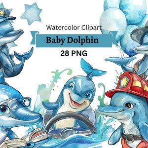Baby Dolphin Watercolor Clipart, Baby Dolphin Clipart, Boy's room decoration, Baby Shower, Birthday Invitation, Little Dolphin Clipart PNG