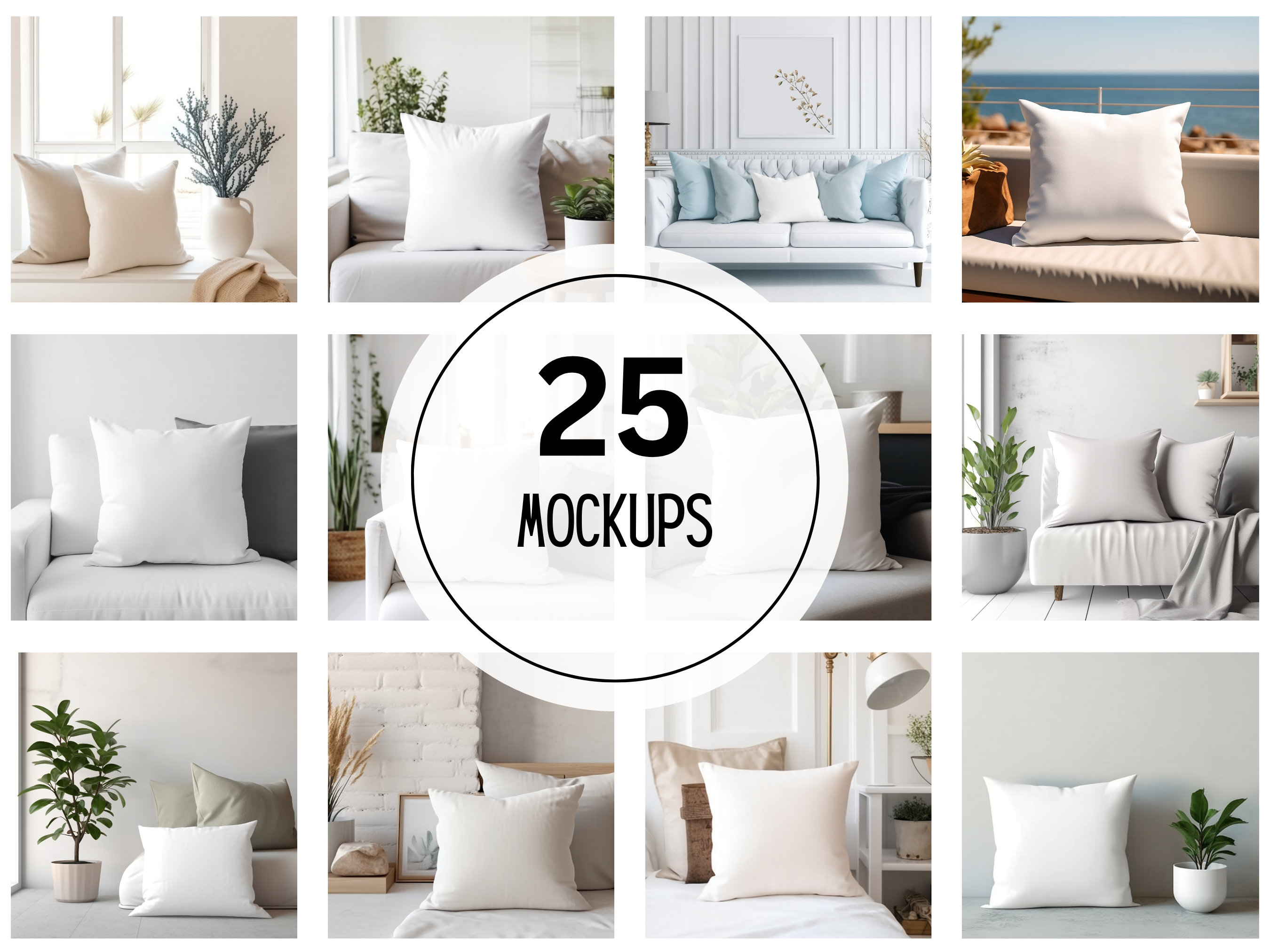 Throw Pillow Mockups, Pillow Mockup Bundle, PNG Pillow Download, White