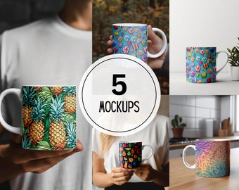 Wrap Around Mug Mockups, Coffee Cup Mockup Bundle, 5 Scandinavian style mug mockups, Stock photo, PSD Digital Download