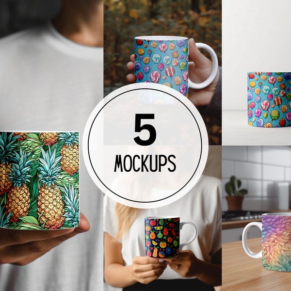 Wrap Around Mug Mockups, Coffee Cup Mockup Bundle, 5 Scandinavian style mug mockups, Stock photo, PSD Digital Download