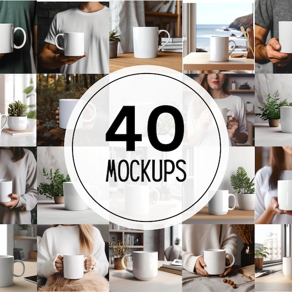 Mug Mockups, Coffee Cup Mockup Bundle, 40 Scandinavian style mug mockups, Stock photo, PNG Digital Download