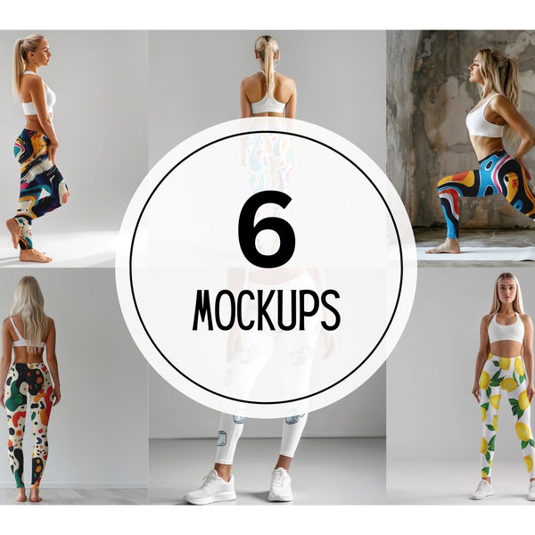 Women Overprint Leggings Mockup, Yoga Pants Mockup, Overprint Tights Mockup, Smart Mockups, White Overprint Leggings Mockups, Tights Mockup