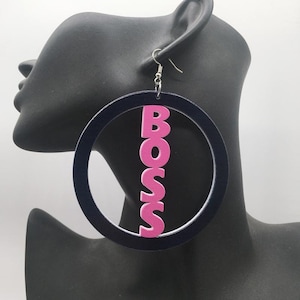 Pink boss Wooden Earrings, **DOUBLE SIDED** African Earrings, Afrocentric Jewelry, Ankara Earrings, Nickel Free, Hypoallergenic