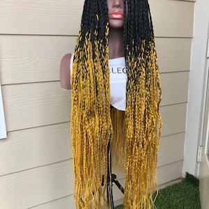 Ready to ship Braided wig, knotless Braided wig, Knotless wig, Braided wig for black woman. bright gold Ombre closure braid with free gift
