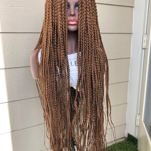 Hand braided caramel blonde closure box braid wig + free gift
