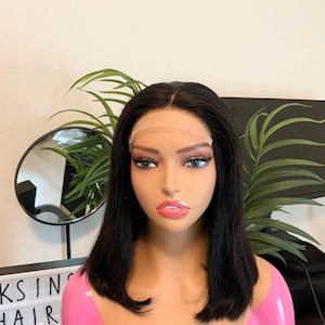 Luxe straight bob wig natural color, Density 200%, medium cap with Adjustable bands, Combs, human hair  straight wig , 5x5 lace closure wig