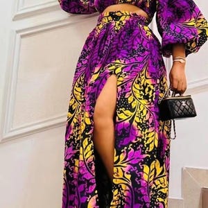 African Print 2 piece Amina set ,Multi color top,Long African skirt ,Ankara Maxi Dress, African clothing for Women,African Fashion,Wedding